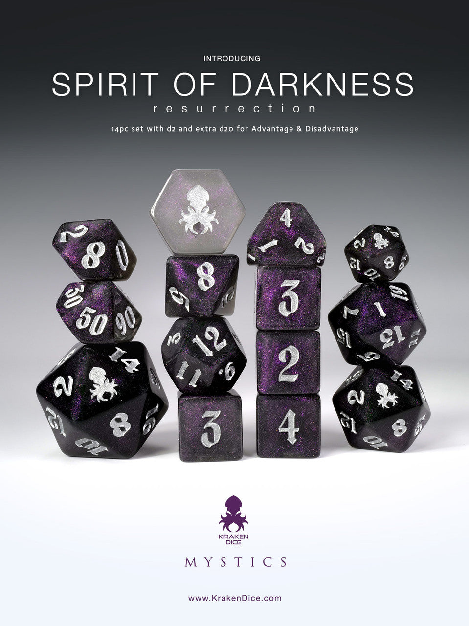 Spirit of Darkness Resurrection 14pc Silver Ink Dice Set